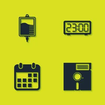 Set IV bag, Floppy disk in the 5.25-inch, Calendar and Digital alarm clock ic Stock Illustration