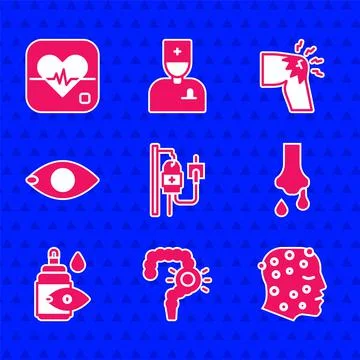 Set IV bag, Gut constipation, Psoriasis or eczema rash, Runny nose, Eye drop イラスト素材