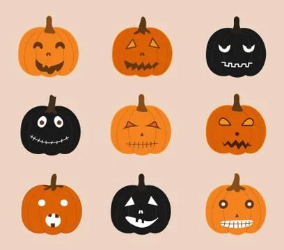 Set of Jack-o-Lantern Pumpkin For Halloween Celebration Stock Illustration