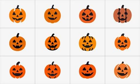 Set of Jack O lantern Pumpkin Face Icons Stock Illustration