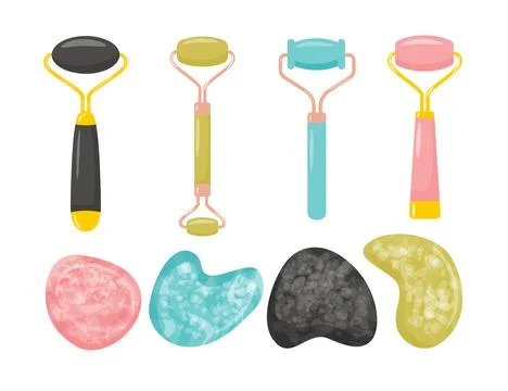 Set of jade roller collection, Gua Sha Jade Roller Scraping Massage Tool wi.. Stock Illustration