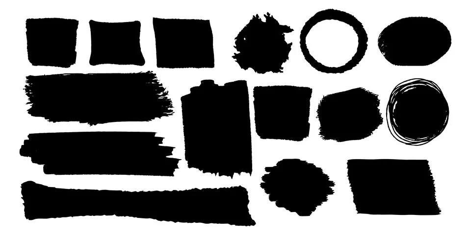 Set jagged frame, sharp border silhouette, collage stamp, brush isolated on Stock-Illustration