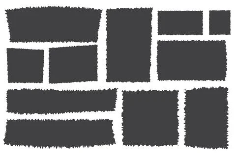 Set jagged rectangle torn paper border, frame sharp silshouette isplated on Stock Illustration