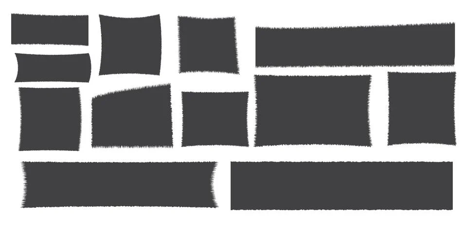 Set jagged rectangle torn paper border, frame sharp silhouette isolated on white Illustrazione stock
