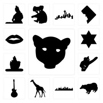 Set of jaguar face, badger, st paul skyline on white background, , giraffe, i 무료 스톡 일러스트