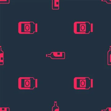 Set Jam jar and Bottle of wine on seamless pattern. Vector Stock Illustration