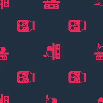 Set Jam jar and Electronic scales for product on seamless pattern. Vector Stock Illustration