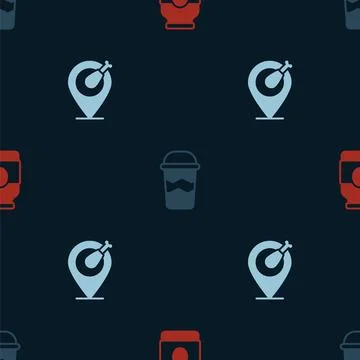 Set Jam jar, Coffee cup to go and Chicken leg on seamless pattern. Vector Illustrazione stock