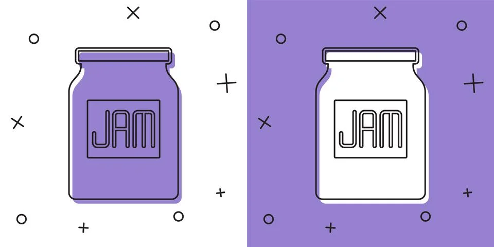 Set Jam jar icon isolated on white and purple background. Vector Illustration