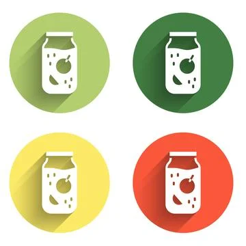 Set Jam jar icon isolated with long shadow background. Color circle button... Stock Illustration