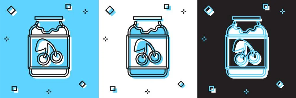 Set Jam jar icon isolated on blue and white, black background.  Vector Stock Illustration