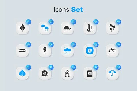 Set Jam jar, Leaf, Mushroom, Umbrella, Wooden log, and Cloud with rain and .. 스톡 일러스트