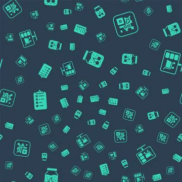 Set Jam jar, QR code, Shopping list and cart on computer on seamless pattern Stockillustratie