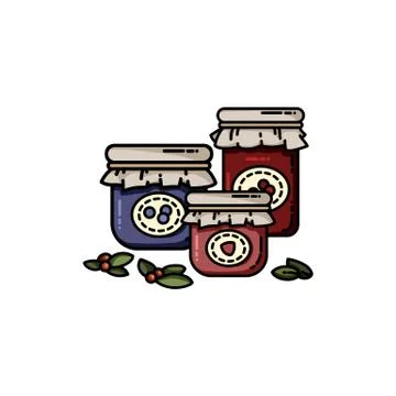 Set of jam jars flat colorful style. Isolated vector image Stock Illustration