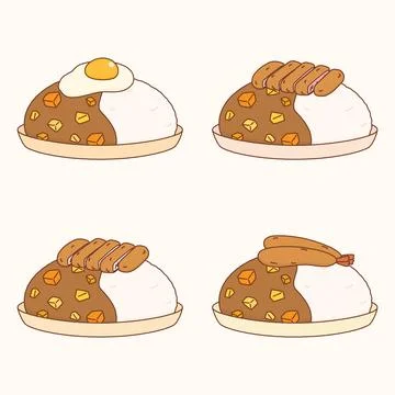 Set of japanese curry dish Stock Illustration