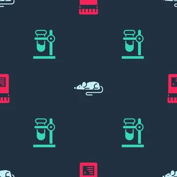 Set Jar with additives, Experimental mouse and Test tube flask on stand on Stock Illustration