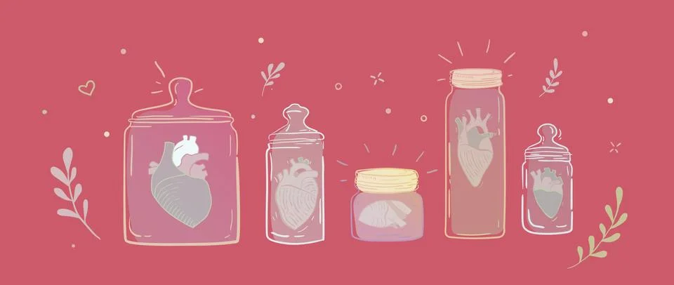 Set of jars with broken hearts. Stock Illustration
