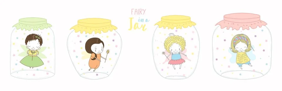 Set of jars with fairies Stock Illustration