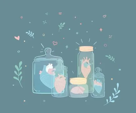 Set of jars with hearts. Stock Illustration