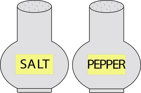 A set of jars with salt and pepper. Vector of two kitchen spices, simple shapes. Stock Illustration