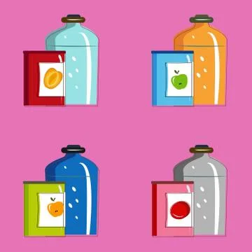 Set jars with tinned vegetables and fruits Stock Illustration