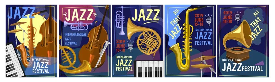 Set of jazz festival posters Stock Illustration