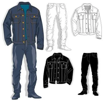 Set of  jeans denim clothes isolated on white background. Vector illustration Stock Illustration