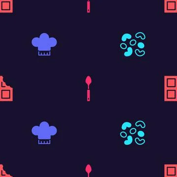 Set Jelly candy, Chef hat, Spoon and Chocolate bar on seamless pattern. Vector Illustrazione stock