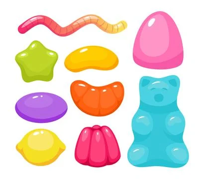 Set of Jelly gum candy sweets vector illustration set. Realistic creative c.. Stock Illustration
