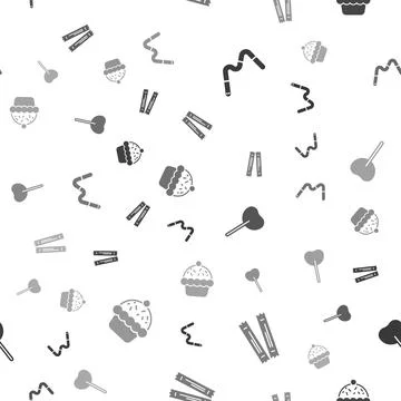 Set Jelly worms candy, Sugar stick packets, Lollipop and Cupcake on seamless Illustrazione stock