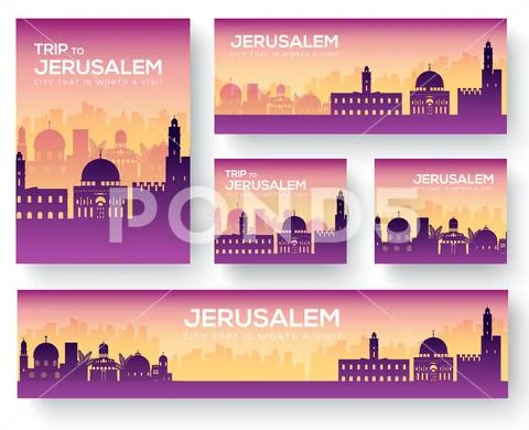 Set of Jerusalem landscape country ornament travel tour concept. Culture Stock Illustration
