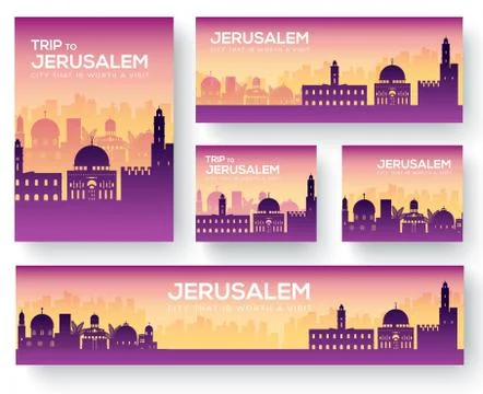 Set of Jerusalem landscape country ornament travel tour concept. Culture Stock Illustration