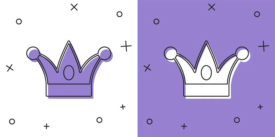 Set Jester hat with bells isolated on white and purple background. Clown ic.. Stock Illustration