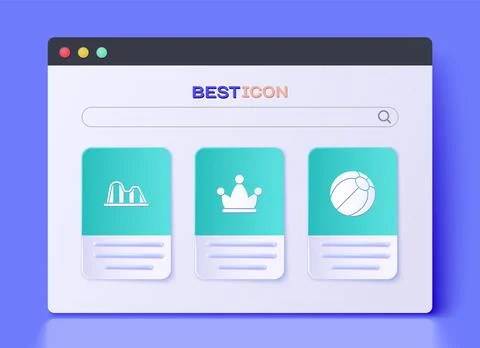 Set Jester hat with bells, Roller coaster and Beach ball icon. Vector Stock Illustration