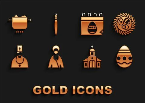 Set Jesus Christ, Easter egg in a wicker nest, Church building, Priest, Cal.. 스톡 일러스트