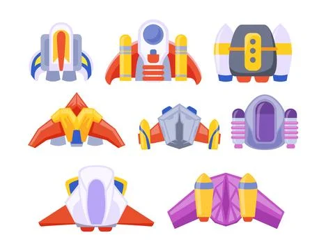 Set of jet pack collection, Equipment for personal air flight. Future techn.. Stock Illustration