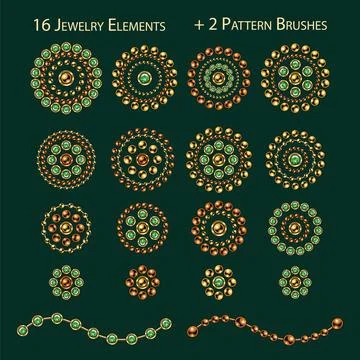 Set of jewellery elements, pattern chain brushes. Illustrazione stock
