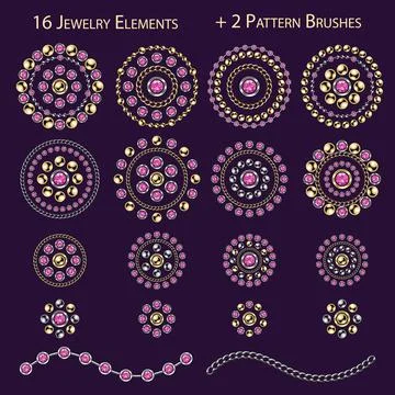 Set of jewellery elements, pattern chain brushes. Stock Illustration