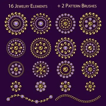 Set of jewellery elements, pattern chain brushes. Stockillustratie
