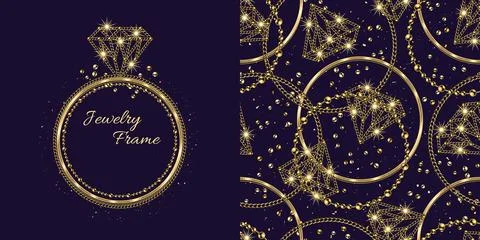 Set of jewelry pattern, frame in the shape of ring Stock Illustration
