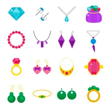 Set of jewelry vector flat icons Stock Illustration