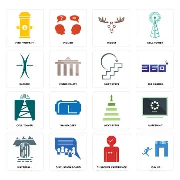 Set of join us, customer experience, waterfall, next steps, cell tower, elast Free Stock Illustration