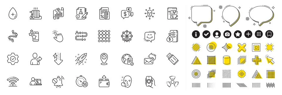 Set of Journey path, Density and Face biometrics line icons for web app Stock Illustration