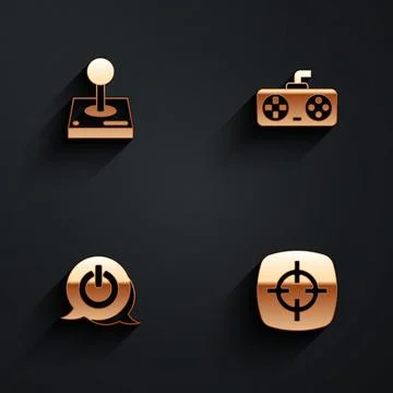 Set Joystick for arcade machine, Game controller joystick, Power button and Stock Illustration