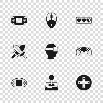 Set Joystick for arcade machine, Game controller joystick, Virtual reality .. Stock Illustration