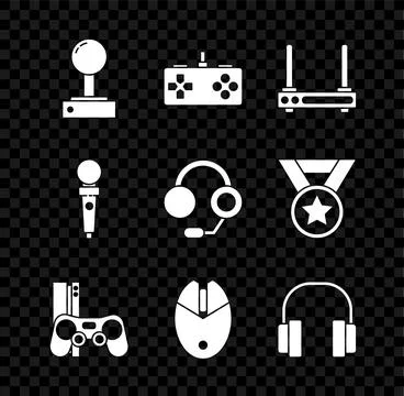 Set Joystick for arcade machine, Gamepad, Router and wi-fi signal, console with Stock Illustration