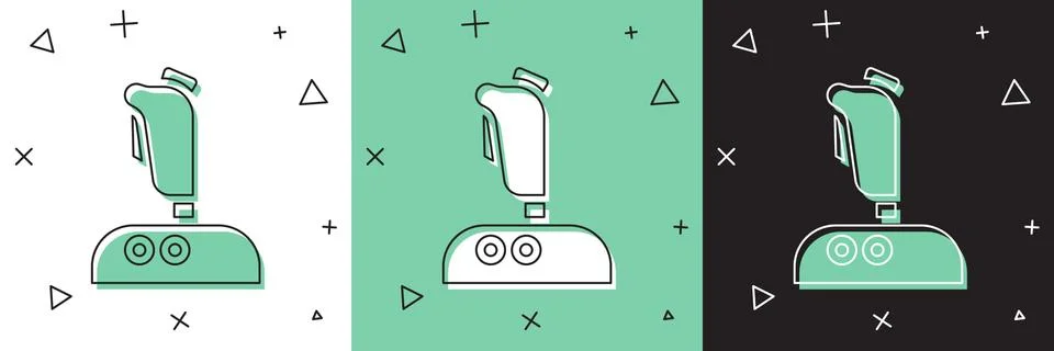 Set Joystick for arcade machine icon isolated on white and green, black Stock Illustration