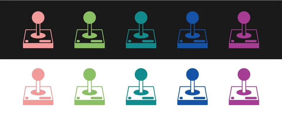 Set Joystick for arcade machine icon isolated on black and white background Stock Illustration