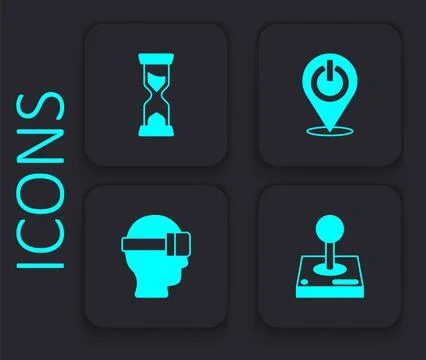 Set Joystick for arcade machine, Old hourglass, Power button and Virtual real Stock Illustration