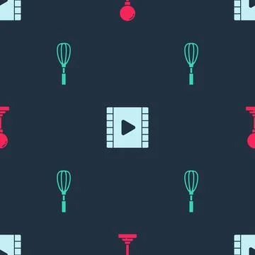 Set Joystick for arcade machine, Play Video and Kitchen whisk on seamless Stock Illustration